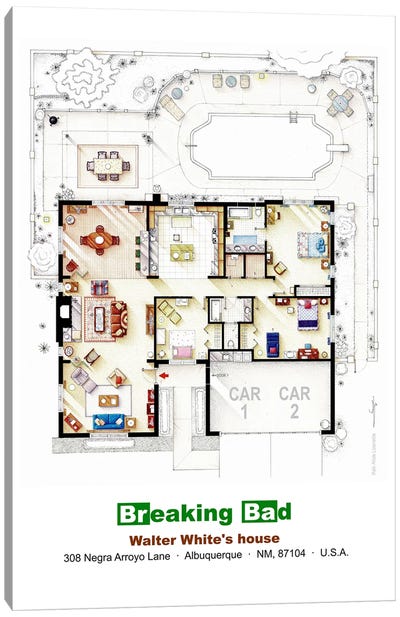 Floorplan From Breaking Bad - House Canvas Art Print - Blueprints & Patent Sketches