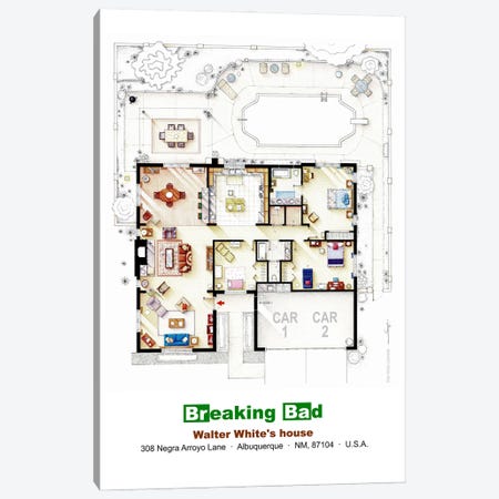 Floorplan From Breaking Bad - House Canvas Print #TVF132} by TV Floorplans & More Canvas Art