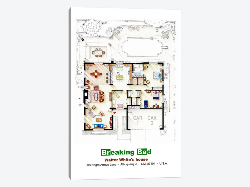 Floorplan From Breaking Bad - House by TV Floorplans & More 1-piece Canvas Art