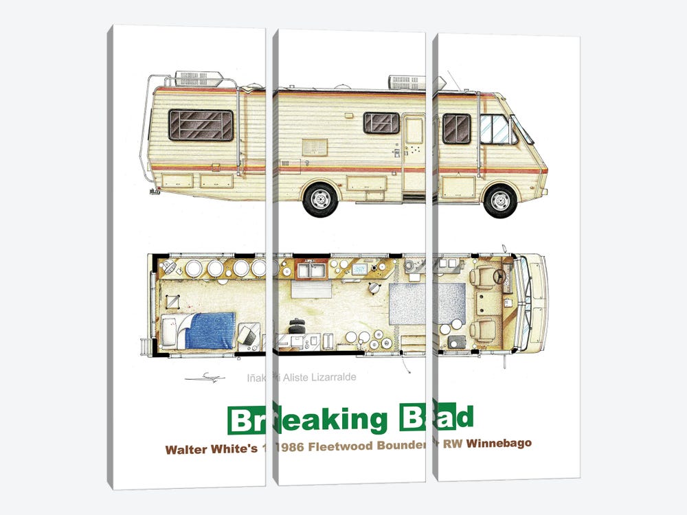 Floorplan From Breaking Bad - Van by TV Floorplans & More 3-piece Canvas Art Print