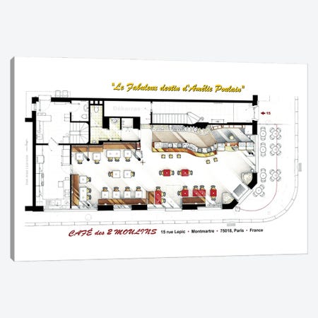 Floorplan Of Café Des 2 Moulins From "Amelie" Canvas Print #TVF135} by TV Floorplans & More Canvas Art Print