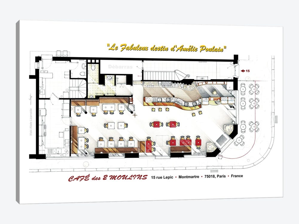 Floorplan Of Café Des 2 Moulins From "Amelie" by TV Floorplans & More 1-piece Canvas Art Print
