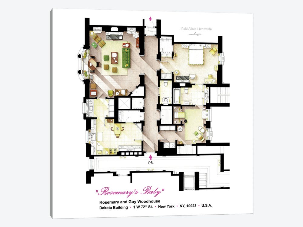 Floorplan From Rosemary's Baby (1968) by TV Floorplans & More 1-piece Canvas Artwork