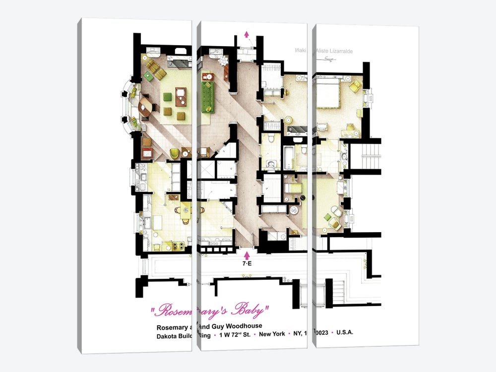 Floorplan From Rosemary's Baby (1968) by TV Floorplans & More 3-piece Canvas Artwork