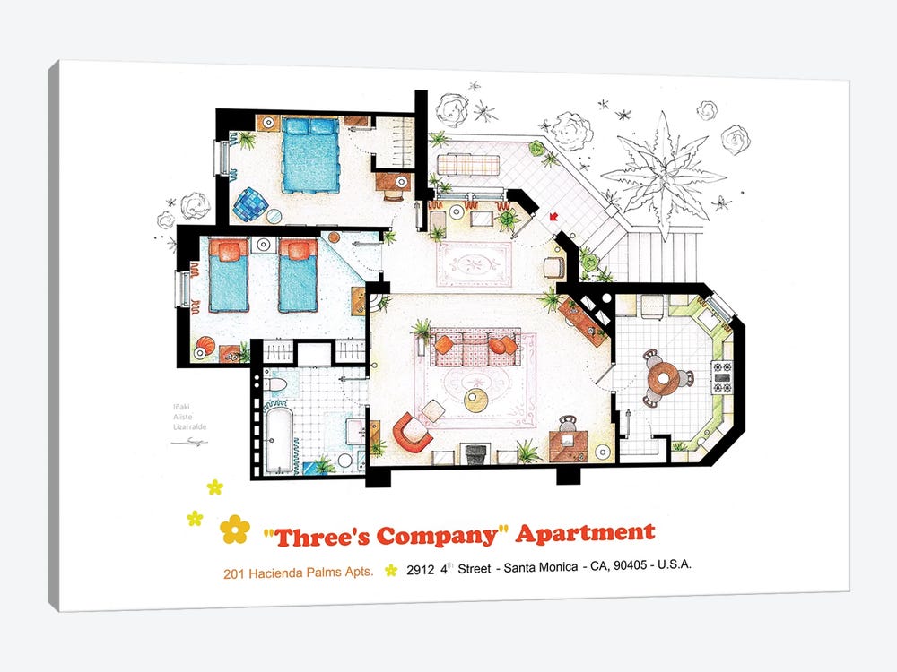 Apartment From Three's Company by TV Floorplans & More 1-piece Canvas Wall Art
