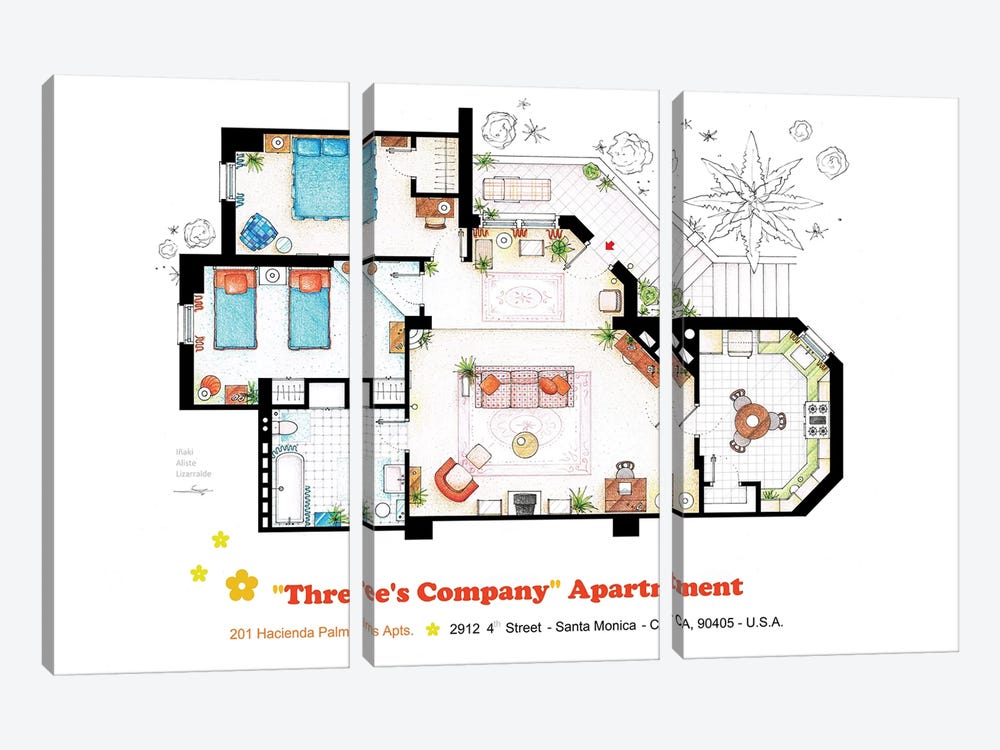 Apartment From Three's Company by TV Floorplans & More 3-piece Canvas Art