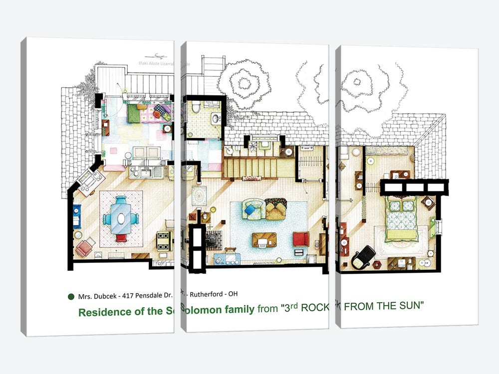 Floorplan From 3rd Rock From The Sun by TV Floorplans & More 3-piece Art Print