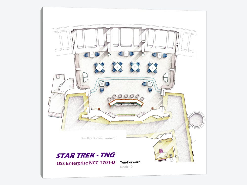 Floorplan Star Trek - TNG Ten Forward by TV Floorplans & More 1-piece Canvas Art