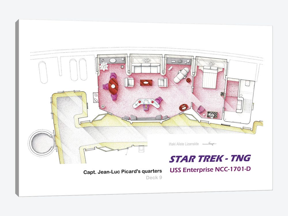 Floorplan Star Trek - TNG Picard's Quarters by TV Floorplans & More 1-piece Canvas Print