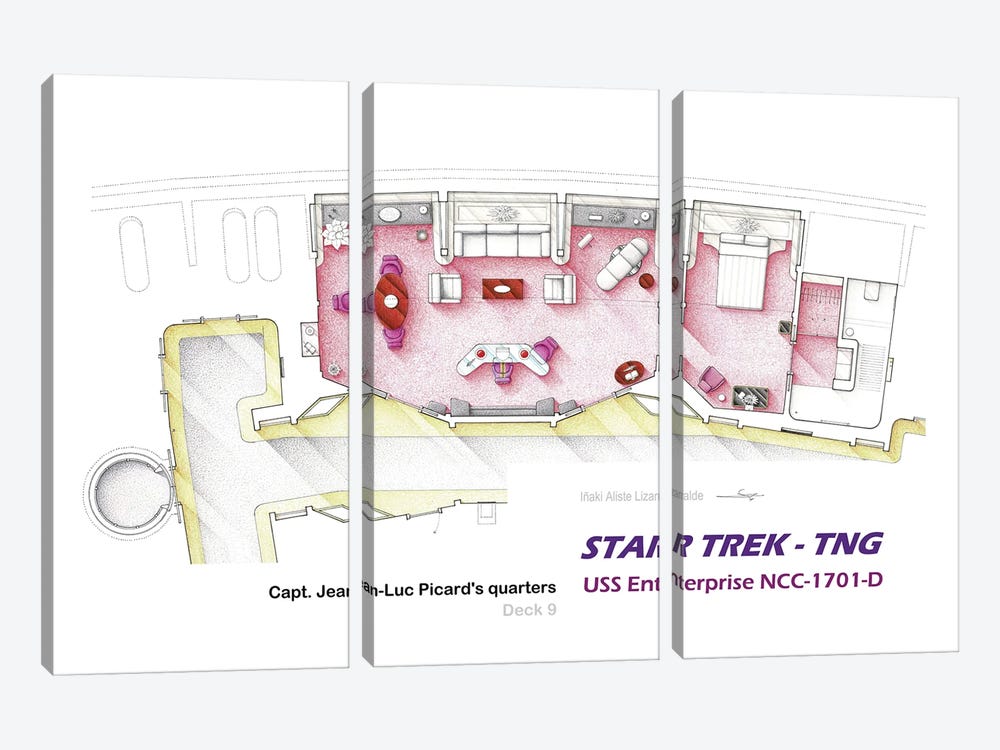 Floorplan Star Trek - TNG Picard's Quarters by TV Floorplans & More 3-piece Canvas Print
