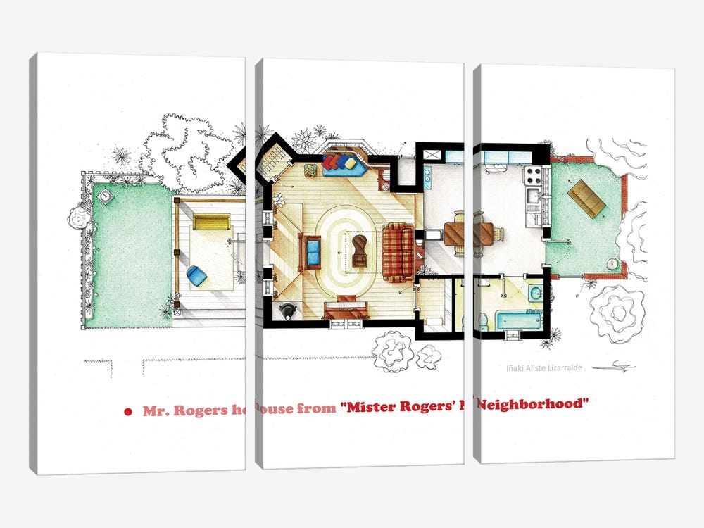 Floorplans From Mister Rogers' Neighborhood by TV Floorplans & More 3-piece Canvas Art Print