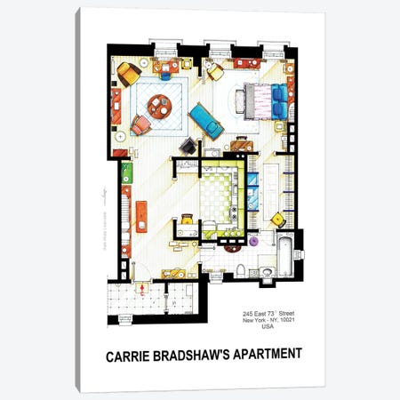 Apartment Of Carrie Bradshaw From Sex & The City Canvas Print #TVF16} by TV Floorplans & More Canvas Art