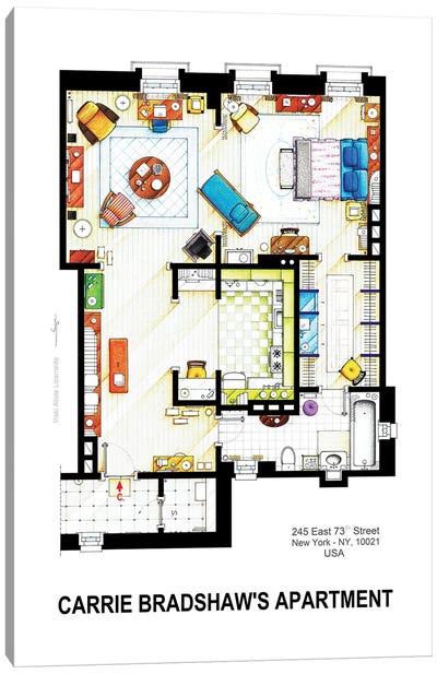 Apartment Of Carrie Bradshaw From Sex & The City Canvas Art Print - TV Floorplans & More