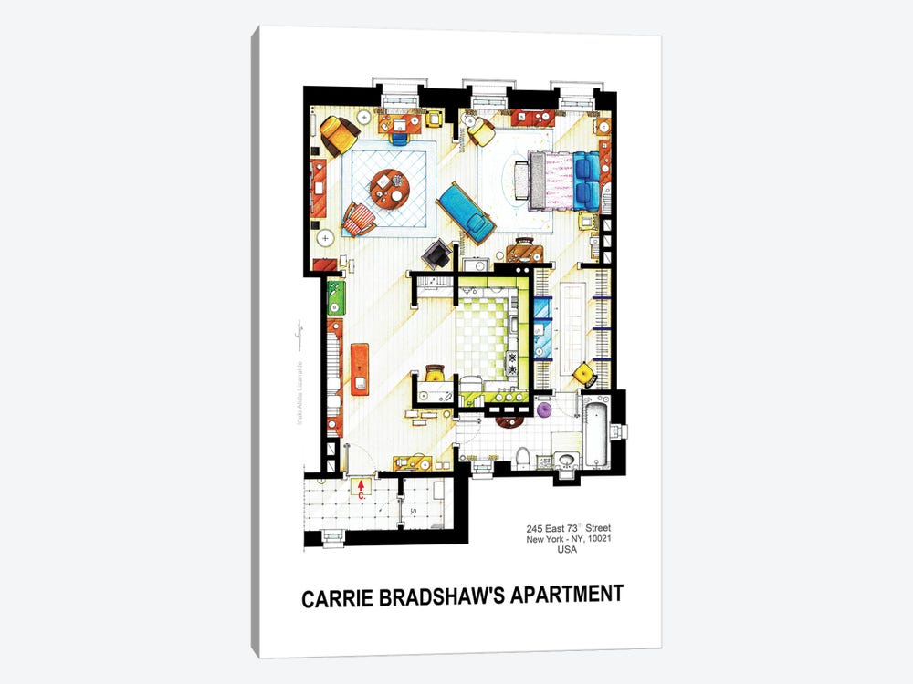 Apartment Of Carrie Bradshaw From Sex & The City by TV Floorplans & More 1-piece Canvas Art Print
