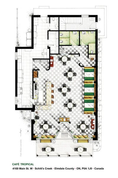 Television: Floorplan Of The Cafe Tropical From Schitt'S Creek by TV Floorplans & More