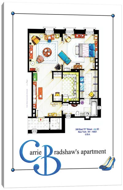 Apartment Of Carrie Bradshaw From Sex & The City - Poster Version Canvas Art Print - Sitcoms & Comedy TV Show Art