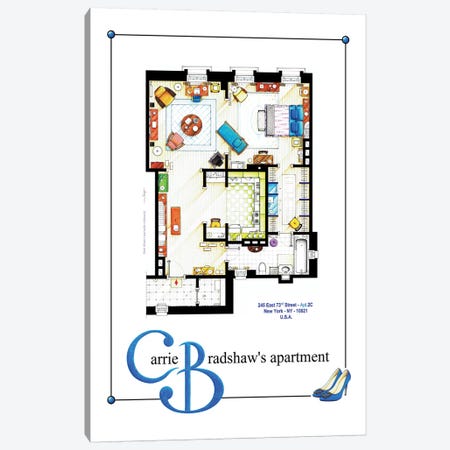 Apartment Of Carrie Bradshaw From Sex & The City - Poster Version Canvas Print #TVF17} by TV Floorplans & More Canvas Artwork