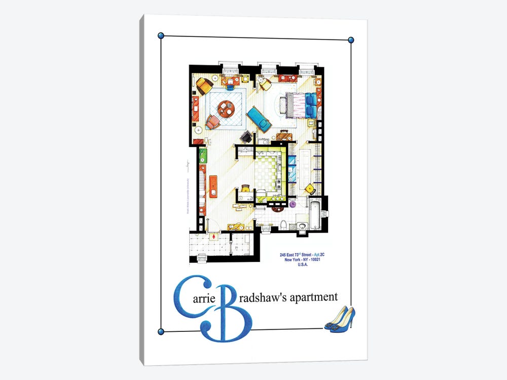 Apartment Of Carrie Bradshaw From Sex & The City - Poster Version by TV Floorplans & More 1-piece Canvas Wall Art