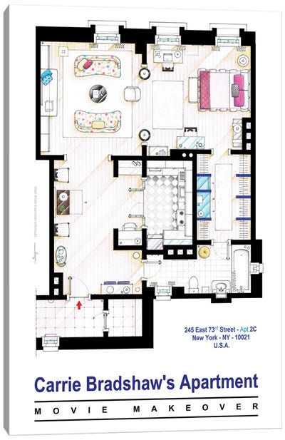 Apartment Of Carrie Bradshaw From Sex & The City Film Canvas Art Print - Sitcoms & Comedy TV Show Art