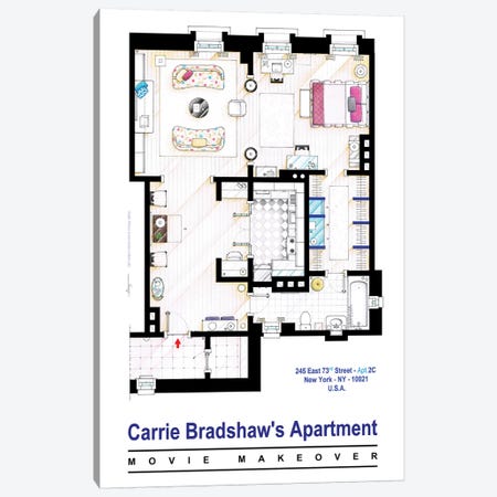 Apartment Of Carrie Bradshaw From Sex & The City Film Canvas Print #TVF18} by TV Floorplans & More Canvas Print