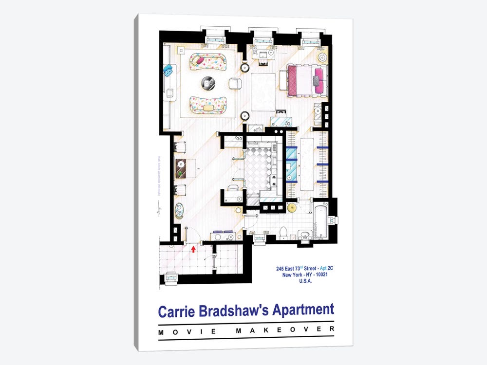 Apartment Of Carrie Bradshaw From Sex & The City Film by TV Floorplans & More 1-piece Canvas Print