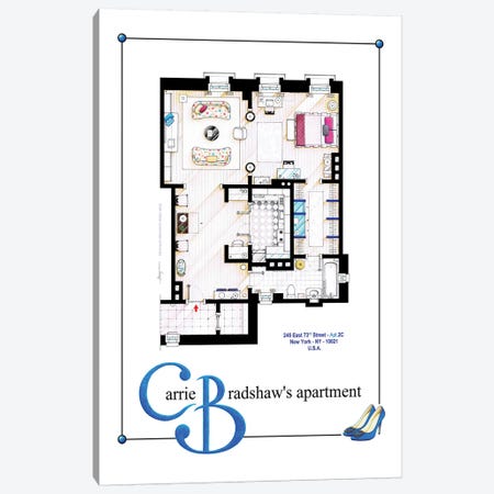 Apartment Of Carrie Bradshaw From Sex & The City Film - Poster Version Canvas Print #TVF19} by TV Floorplans & More Art Print