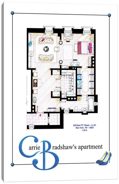 Apartment Of Carrie Bradshaw From Sex & The City Film - Poster Version Canvas Art Print - TV Floorplans & More