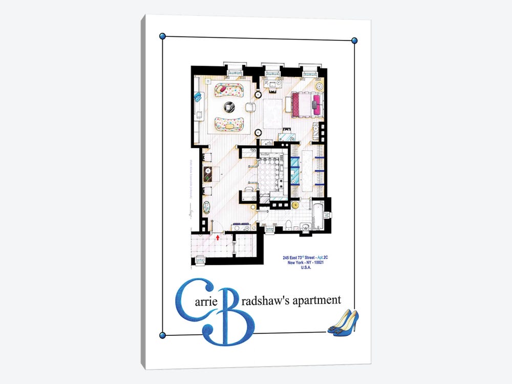 Apartment Of Carrie Bradshaw From Sex & The City Film - Poster Version by TV Floorplans & More 1-piece Canvas Artwork