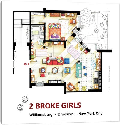 Apartment From 2 Broke Girls Canvas Art Print - Sitcoms & Comedy TV Show Art