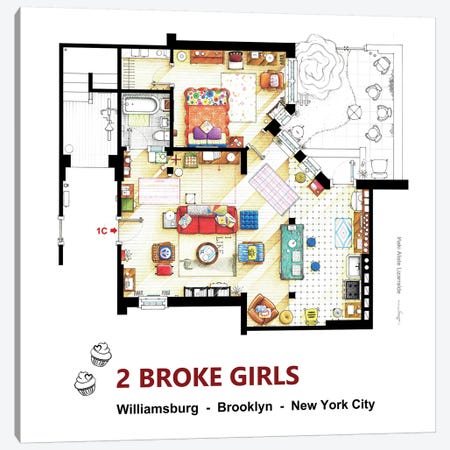 Apartment From 2 Broke Girls Canvas Print #TVF1} by TV Floorplans & More Canvas Print