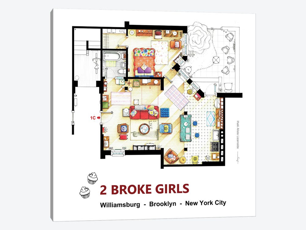Apartment From 2 Broke Girls by TV Floorplans & More 1-piece Canvas Art Print