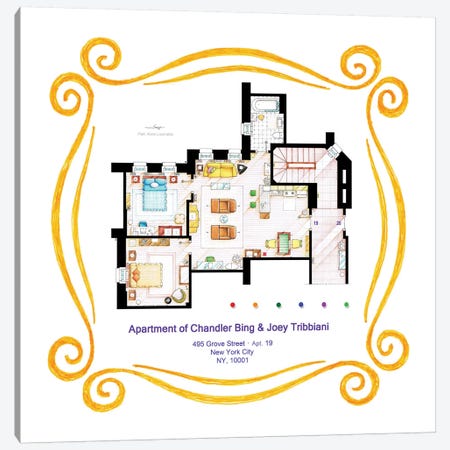 Apartment Of Chandler & Joey From Friends Canvas Print #TVF20} by TV Floorplans & More Canvas Art