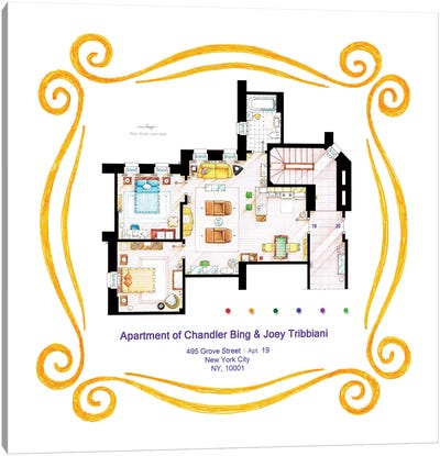 Apartment Of Chandler & Joey From Friends Canvas Art Print - TV Floorplans & More