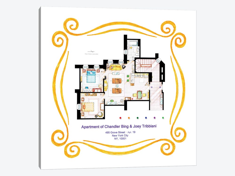 Apartment Of Chandler & Joey From Friends by TV Floorplans & More 1-piece Canvas Wall Art