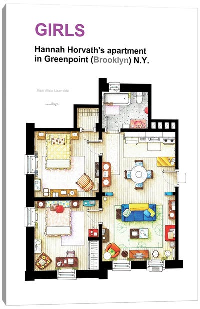Apartment Of Hannah Horvath From Girls Canvas Art Print - TV Floorplans & More