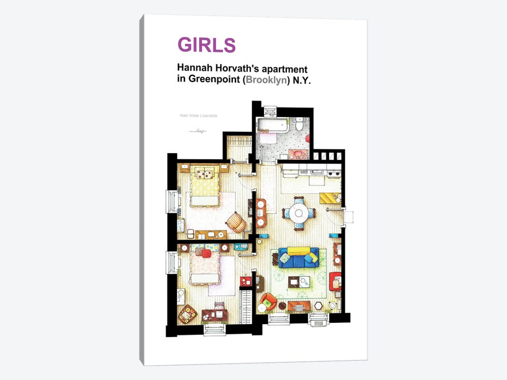 Apartment Of Hannah Horvath From Girls by TV Floorplans & More 1-piece Art Print