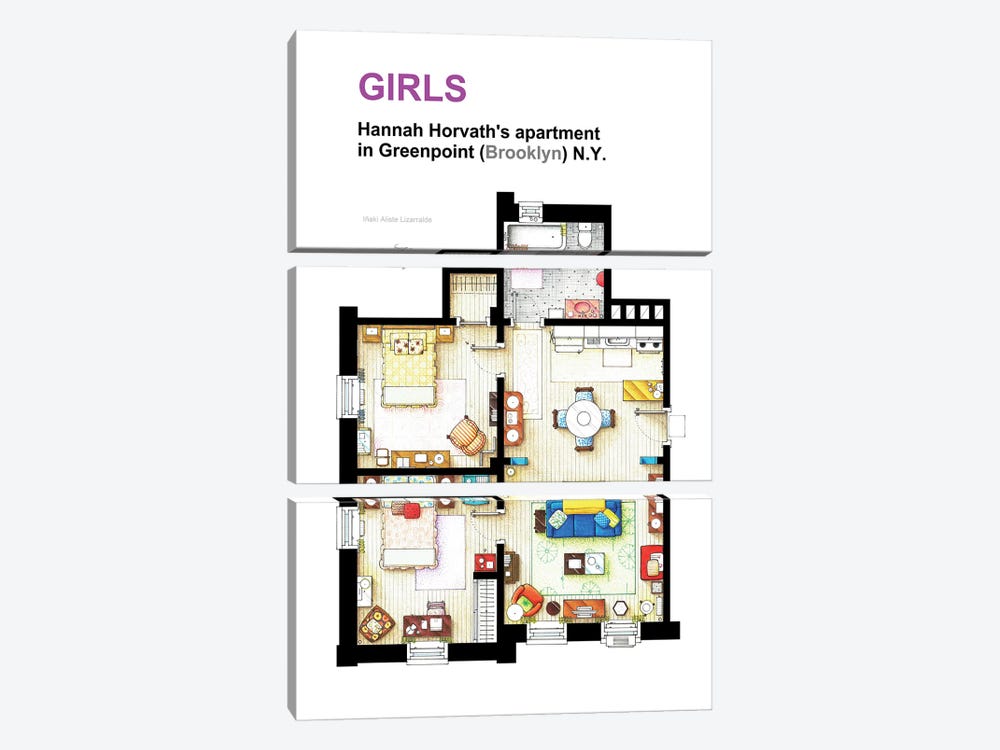 Apartment Of Hannah Horvath From Girls by TV Floorplans & More 3-piece Art Print