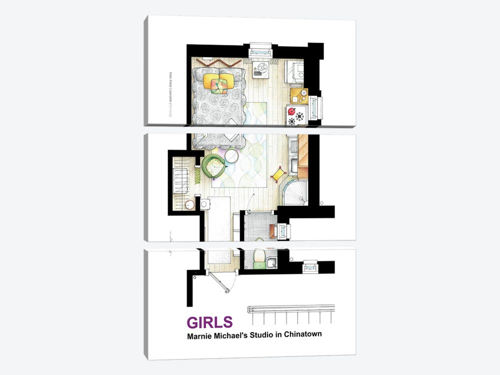 Apartment Of Marnie Michaels From Girls by TV Floorplans & More 3-piece Canvas Artwork