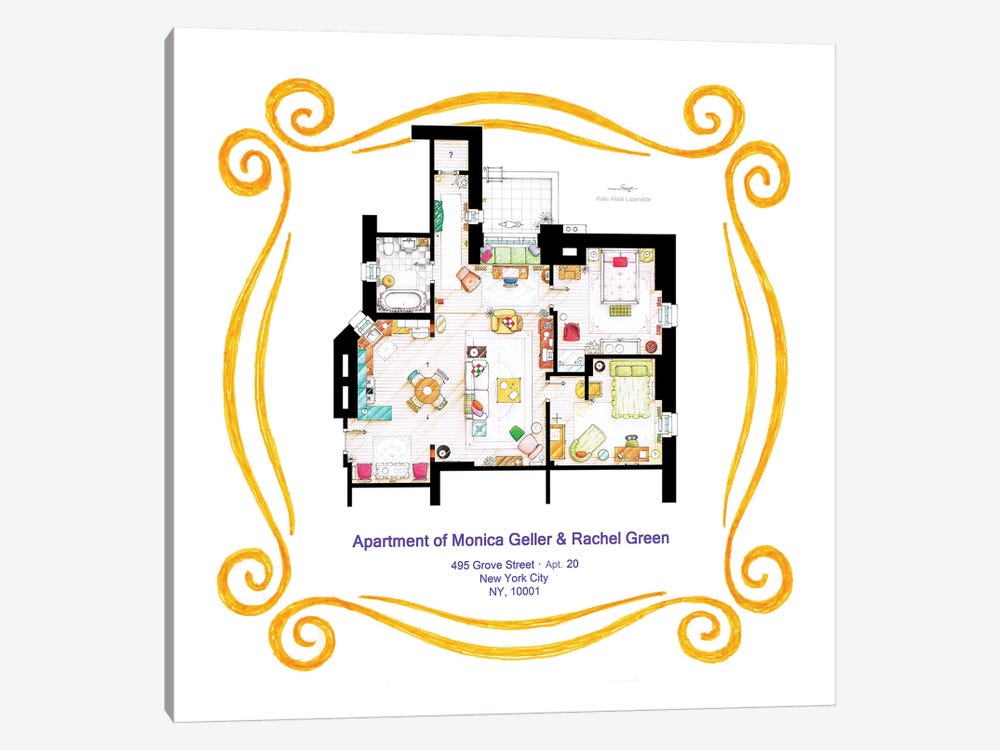 Apartment Of Monica & Rachel From Friends by TV Floorplans & More 1-piece Canvas Print