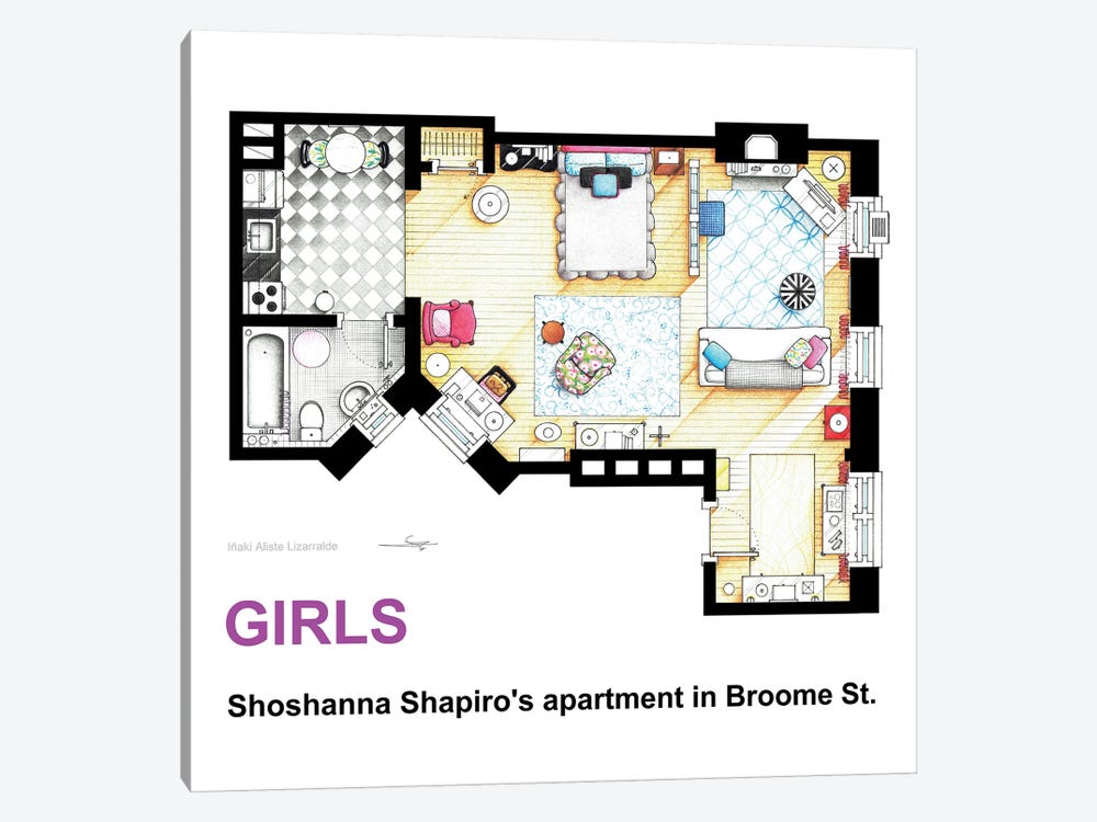 Apartment Of Shoshanna Shapiro From Girls by TV Floorplans & More 1-piece Canvas Art