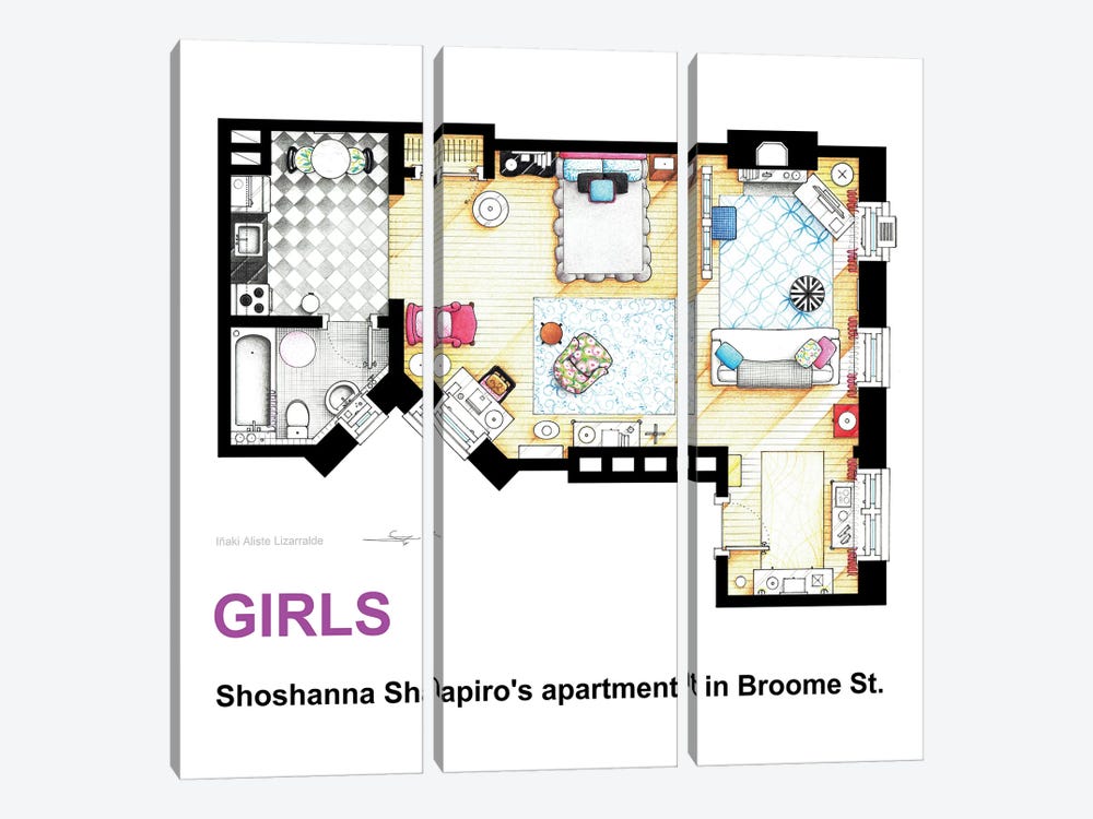 Apartment Of Shoshanna Shapiro From Girls by TV Floorplans & More 3-piece Canvas Art