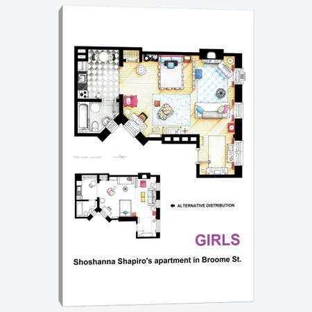 Apartment Of Shoshanna Shapiro From Girls -Alternative Version Canvas Print #TVF25} by TV Floorplans & More Art Print