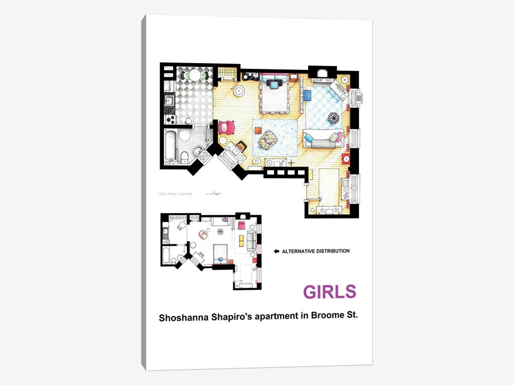 Apartment Of Shoshanna Shapiro From Girls -Alternative Version by TV Floorplans & More 1-piece Art Print