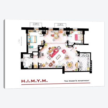 Apartment Of Ted Mosby From How I Met Your Mother Canvas Print #TVF26} by TV Floorplans & More Art Print
