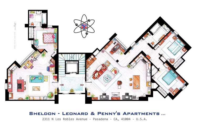 Apartments From The Big Bang Theory by TV Floorplans & More wall art