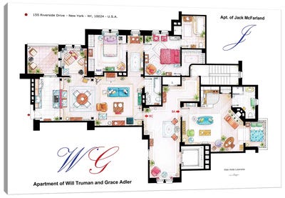 Apartments Of Will & Grace (And Jack) From Will & Grace Canvas Art Print - Blueprints & Patent Sketches