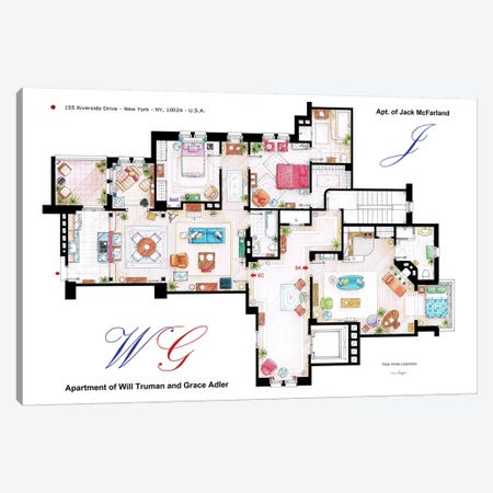 Apartments Of Will & Grace (And Jack) From Will & Grace Canvas Print #TVF28} by TV Floorplans & More Canvas Artwork