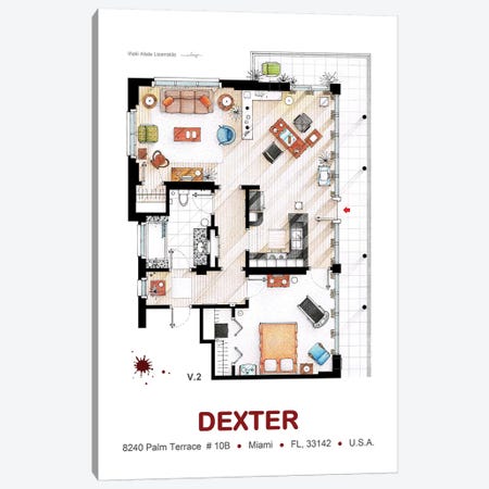 Dexter Morgan's Apartment  Canvas Print #TVF30} by TV Floorplans & More Art Print