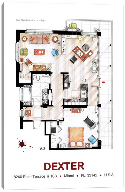 Dexter Morgan's Apartment  Canvas Art Print - TV Floorplans & More