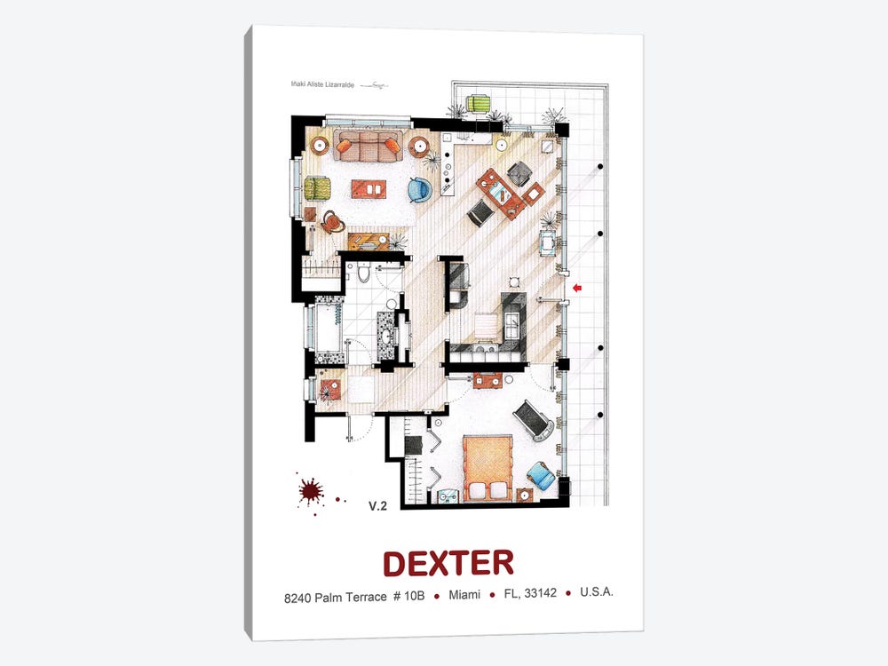 Dexter Morgan's Apartment  by TV Floorplans & More 1-piece Canvas Art Print